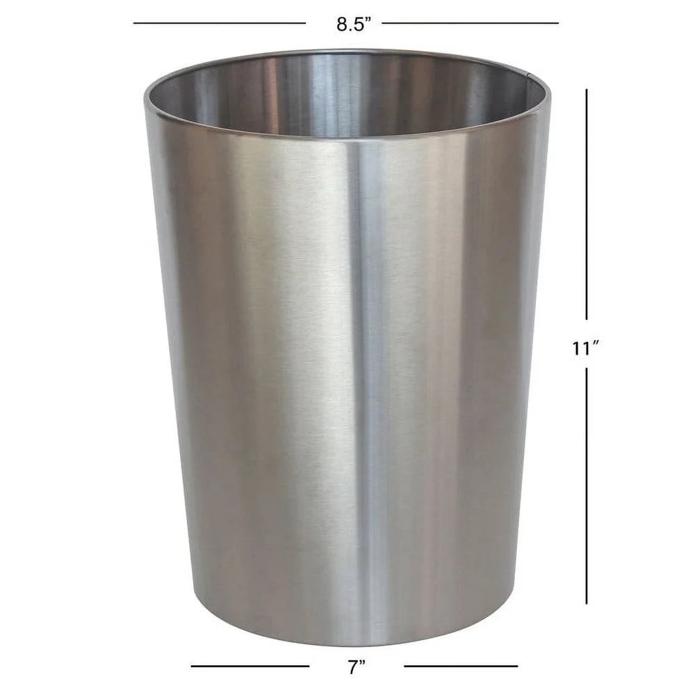 2.2 Gallon Brushed Nickel Metal Wastebasket – Modern Open Top Trash Can