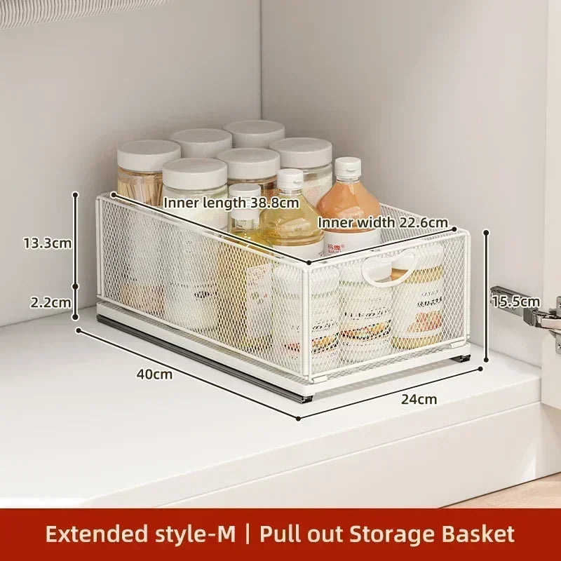 Pull-Out Cabinet Storage Basket – Sliding Kitchen Pantry Organizer
