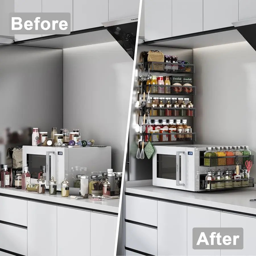4-Pack Magnetic Spice Rack Organizer – Strong Metal Fridge Storage Shelves
