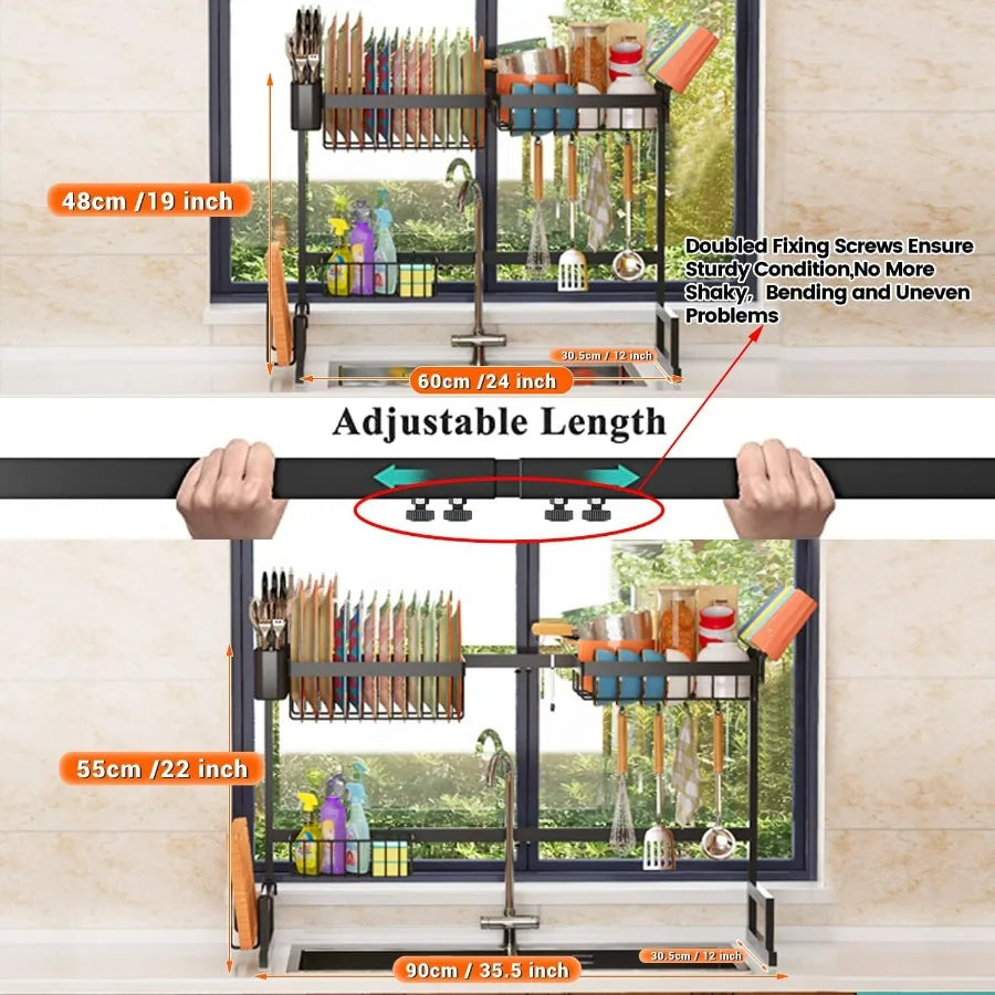 Adjustable Width Over Sink Dish Drying Rack – Expandable Kitchen Dish Drainer