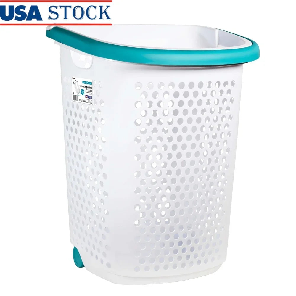 Rolling Laundry Hamper with Wheels – 2 Bushel Plastic Laundry Basket