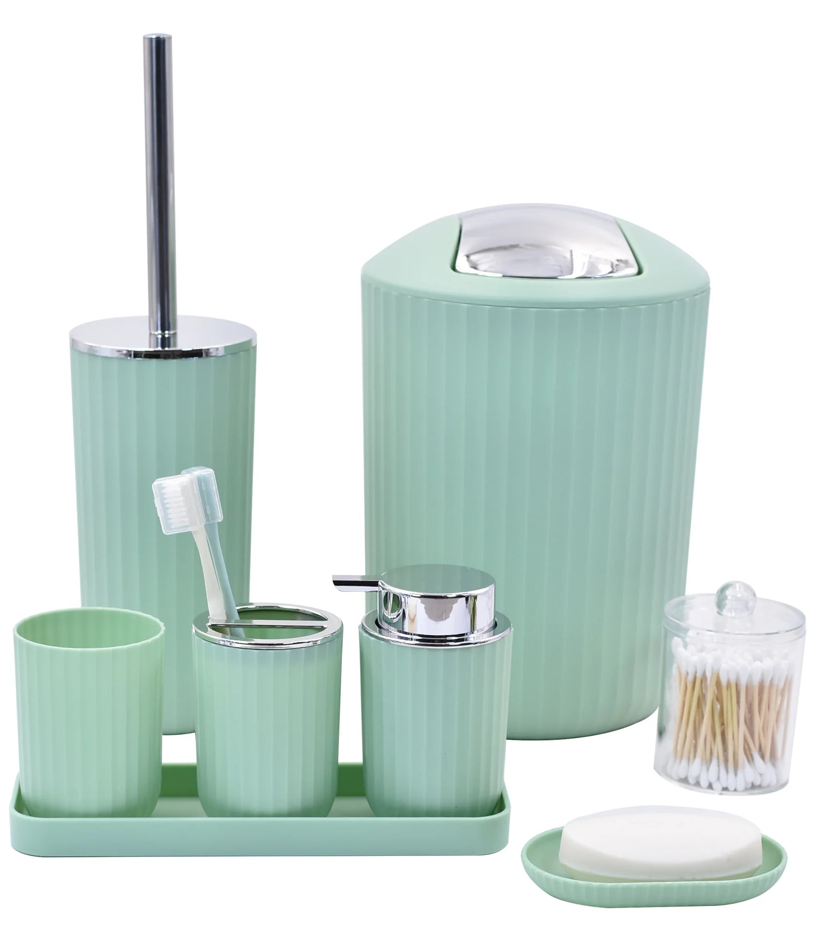 Plastic Bathroom Items Set – 8 Piece Bathroom Accessory Set with Toothbrush
