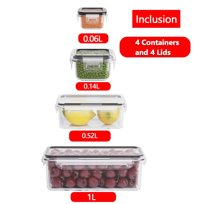 4-Piece Airtight Food Storage Container Set – Snap Lid Plastic Containers for Pantry & Kitchen | Leakproof | 4 Containers + 4 Lids
