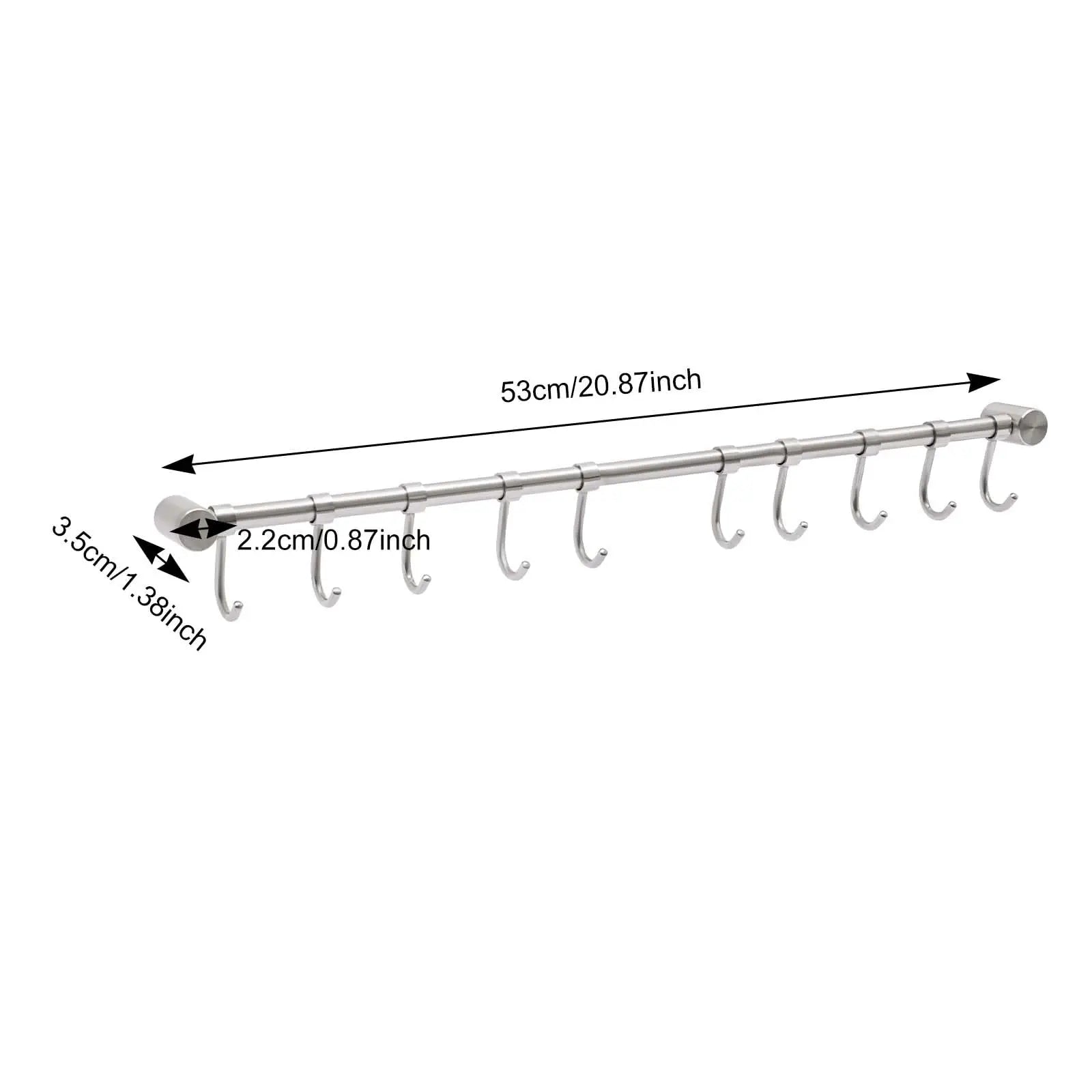 View of Stainless Steel Kitchen Hanging Rail – Wall Mounted Utensil Rack