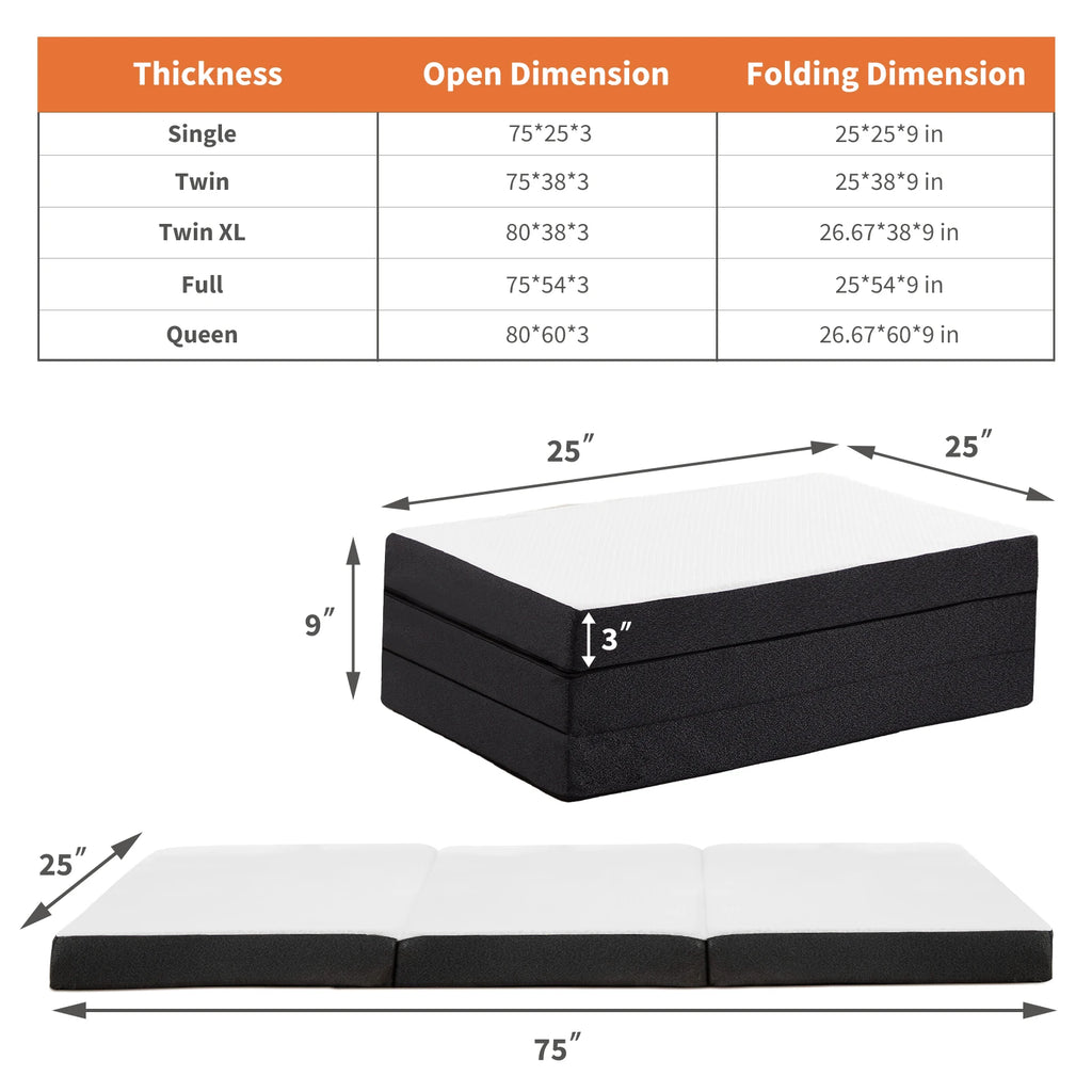 Three Fold Portable Floor Mattress – Tri-Fold Foldable Sleeping Mattress for Home