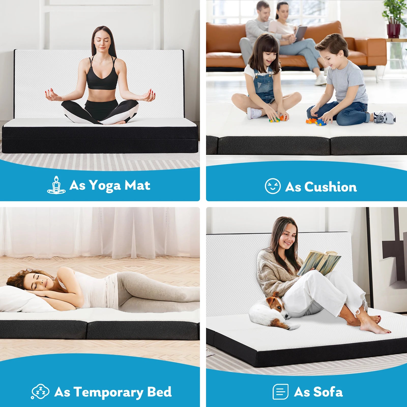 Three Fold Portable Floor Mattress – Tri-Fold Foldable Sleeping Mattress for Home