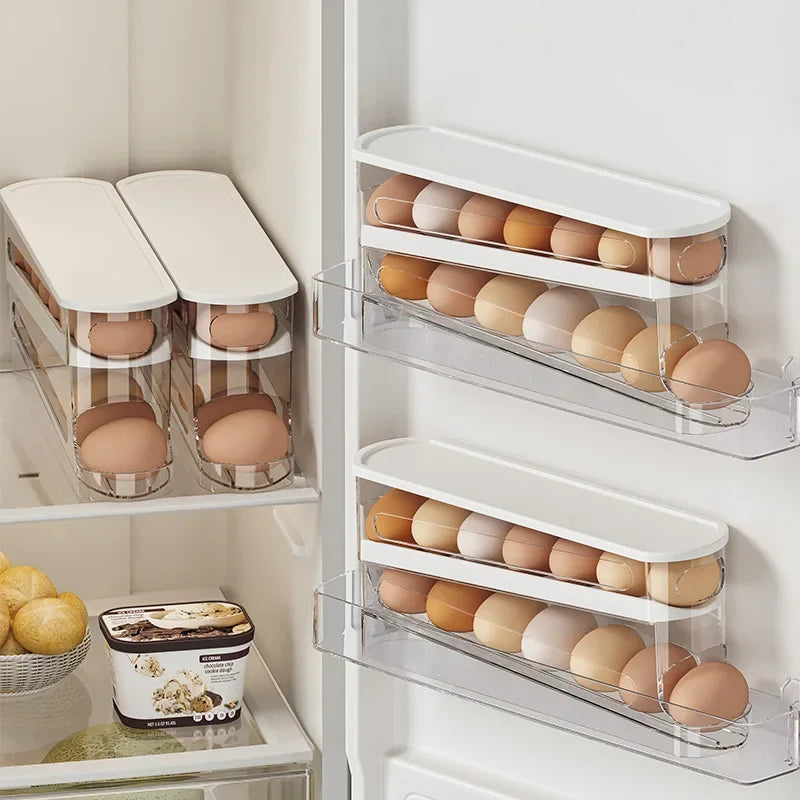 Automatic Rolling Double-Layer Egg Dispenser – Refrigerator Egg Organizer Holder product
