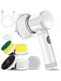 View of Cordless Electric Spin Scrubber with 5 Replaceable Brush Heads –