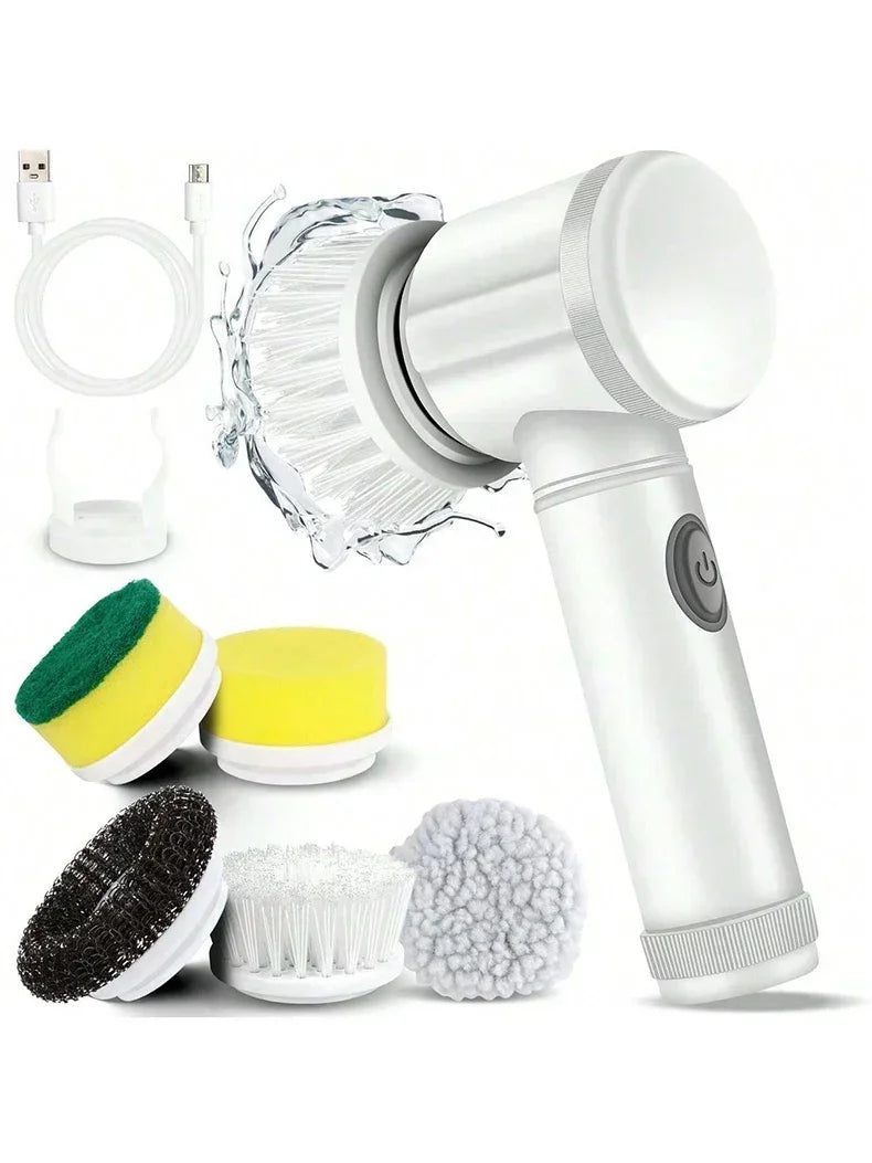 View of Cordless Electric Spin Scrubber with 5 Replaceable Brush Heads –