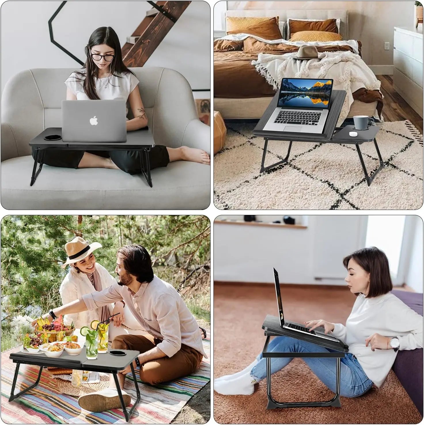 Adjustable Foldable Laptop Desk for Bed & Couch with Cup Holder