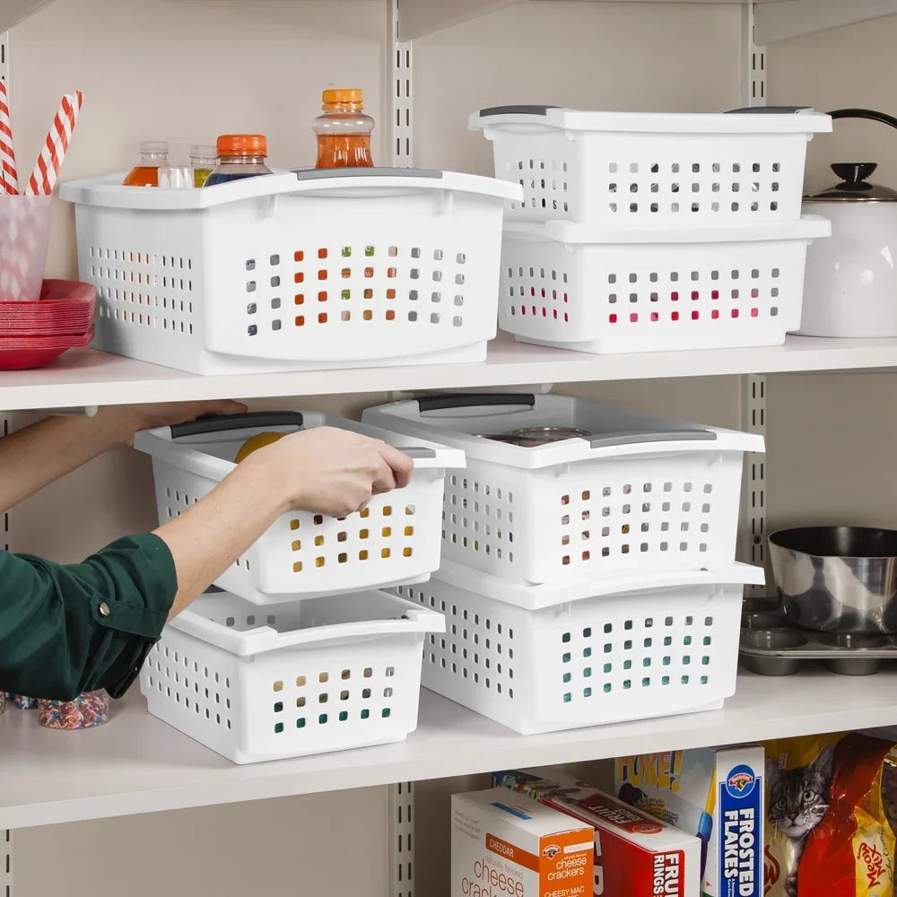 Stackable Plastic Storage Bin – Open Basket Organizer with Handles product image