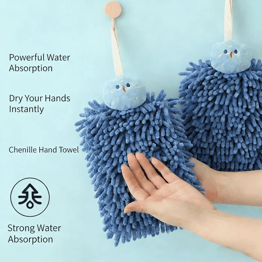 Cute Chenille Hanging Hand Towel – Super Absorbent Quick-Dry Bathroom & Kitchen