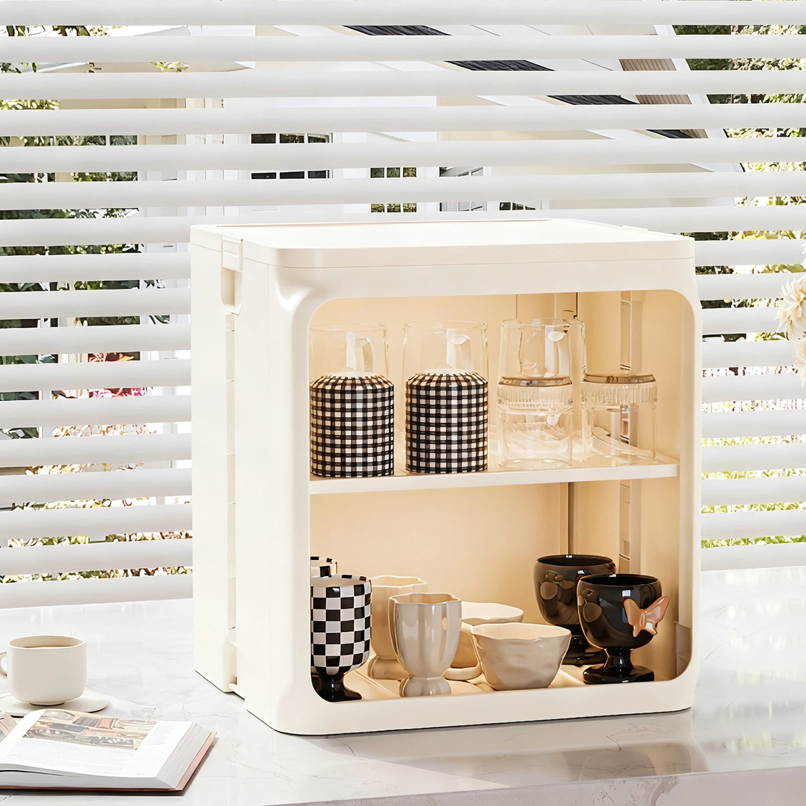 View of Stackable Dustproof Cup Storage Box – Multilayer Plastic Cup Organizer