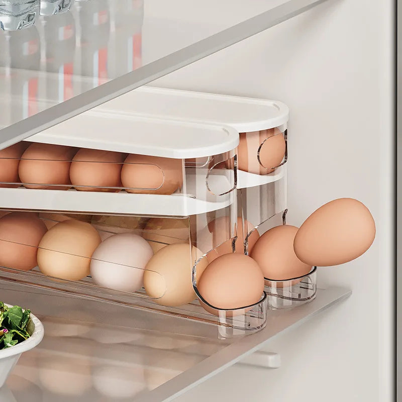 Automatic Rolling Double-Layer Egg Dispenser – Refrigerator Egg Organizer Holder product image
