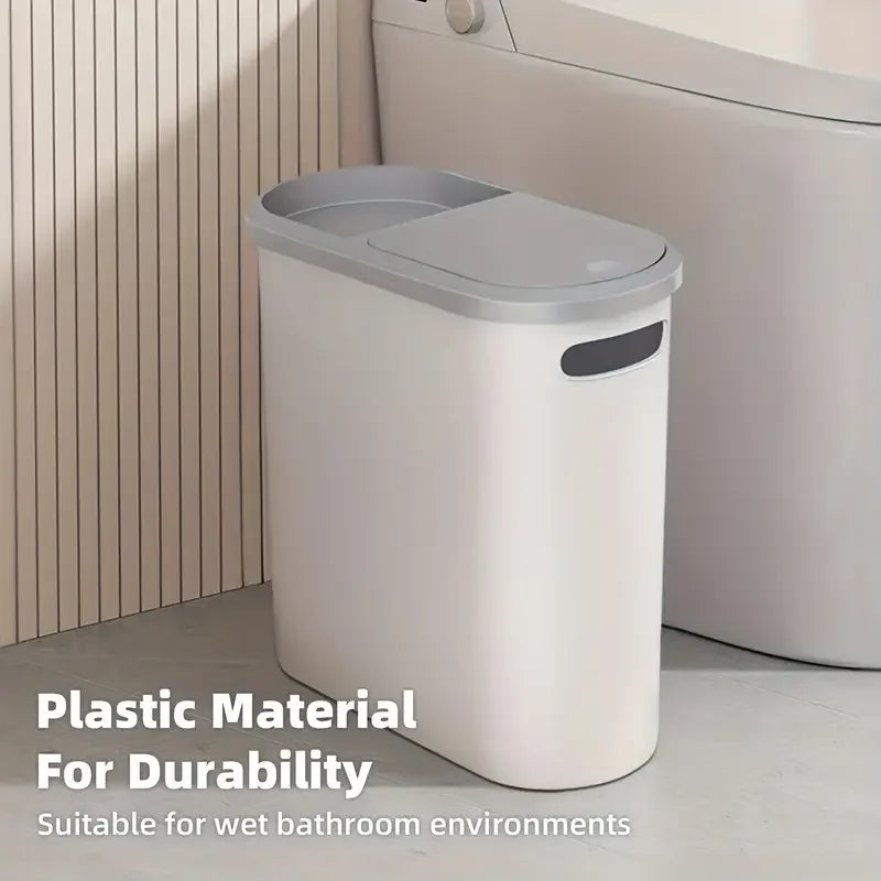 Slim Bathroom Trash Can with Lid – Modern Space-Saving Waste Bin
