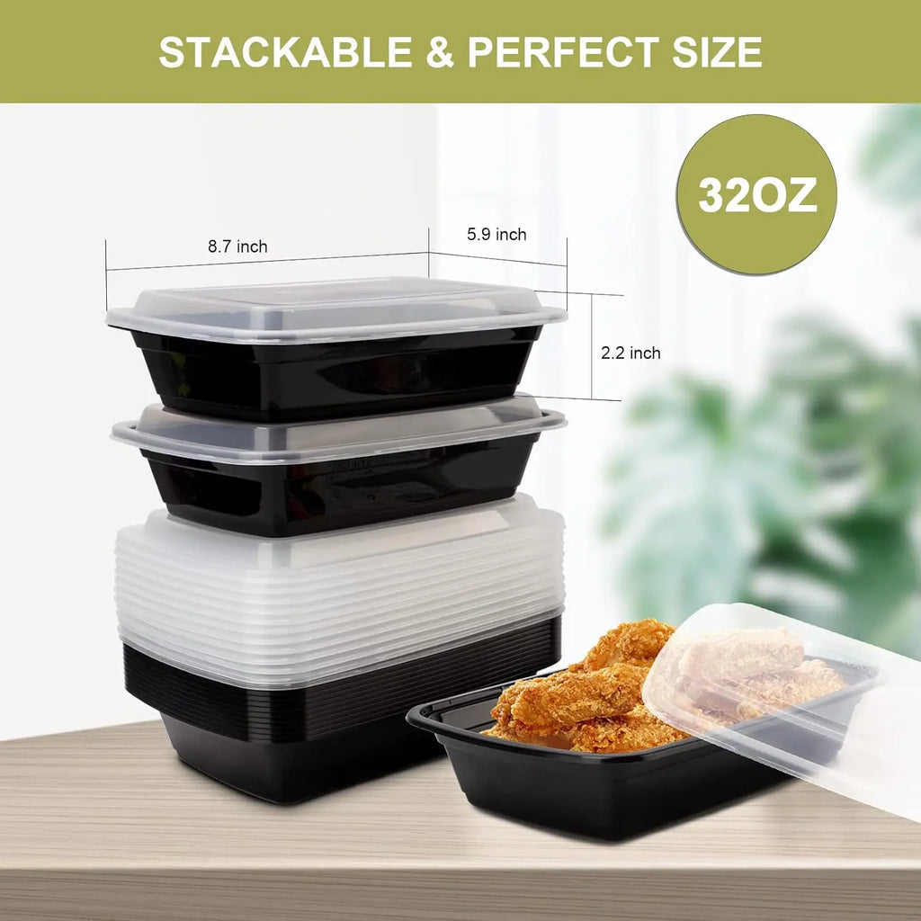 15-Pack Reusable Meal Prep Containers – 32oz Leakproof BPA-Free Food Storage Containers