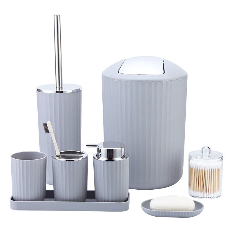Plastic Bathroom Items Set – 8 Piece Bathroom Accessory Set with Toothbrush