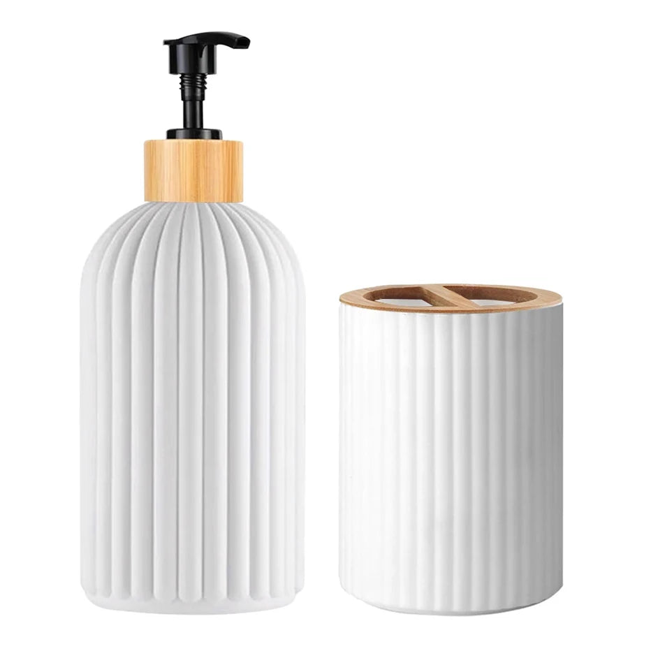 Bathroom Countertop Organizer Set – Soap Dispenser, Toothbrush Holder & Storage Containers