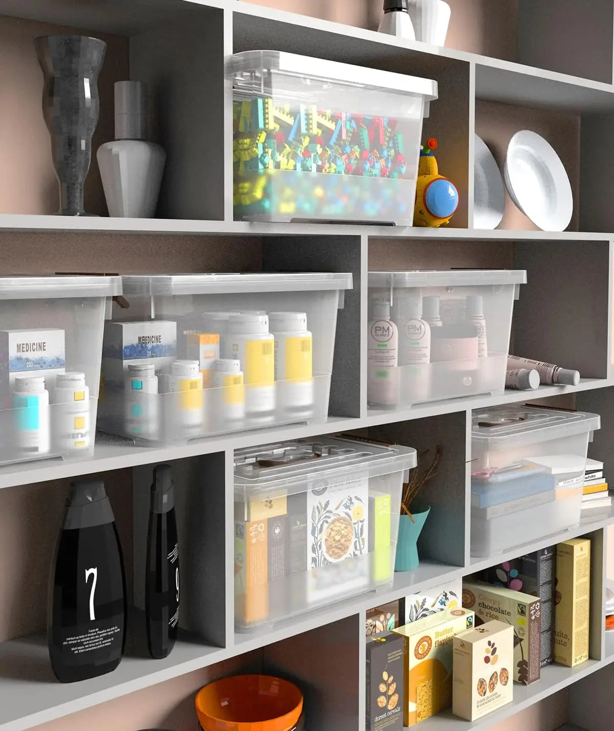 6-Pack Clear Stackable Storage Bins – 7 Quart Latching Containers with Lid