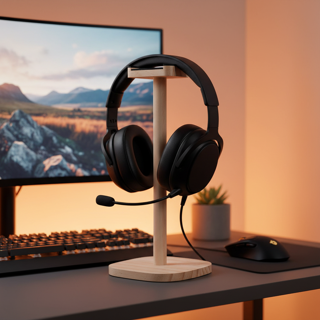1 or 2 Piece | Wooden Headphone Stand with Base – Detachable Multi-Function Headset Hanger & Storage Rack