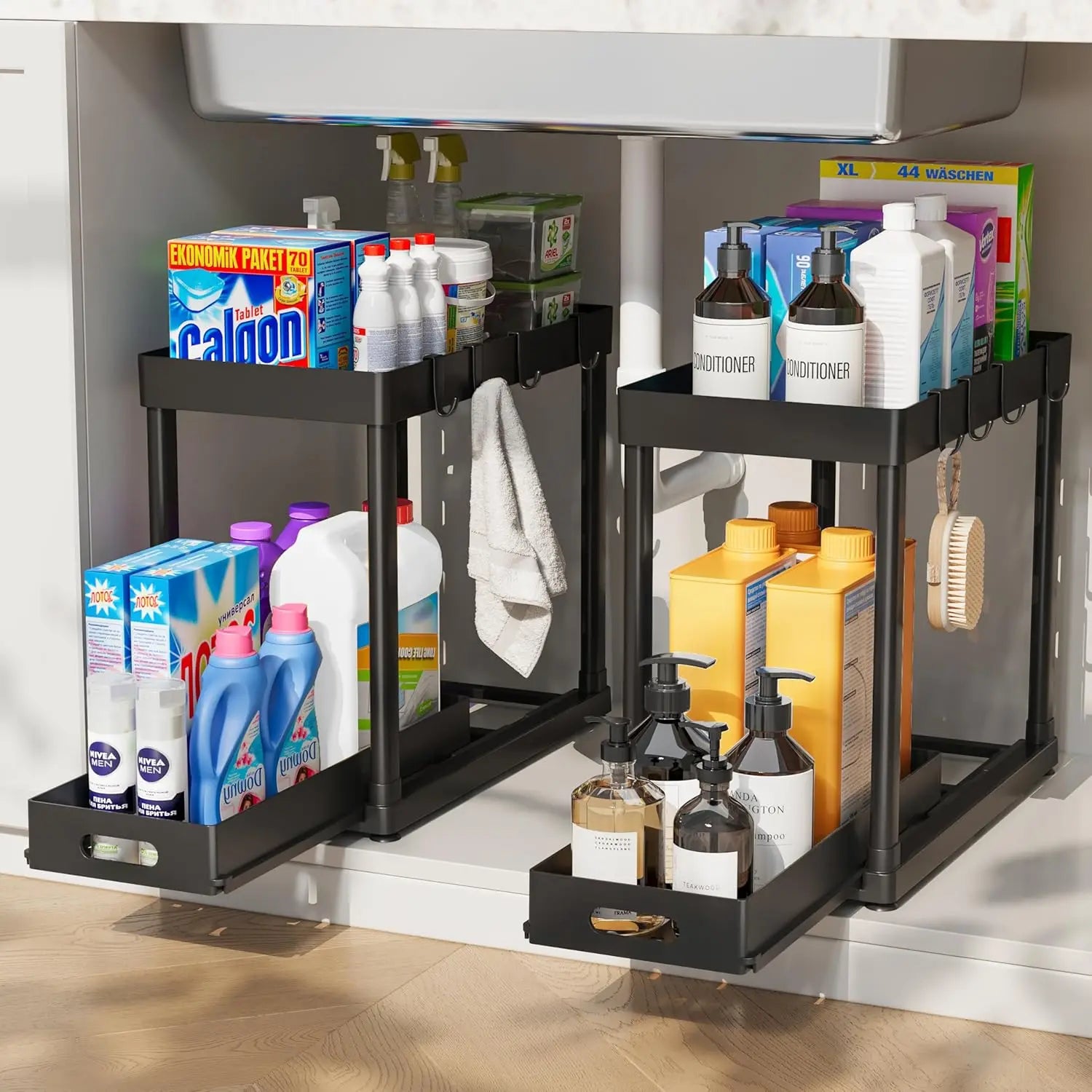 Pull-Out Under Sink Storage Organizer 2-Pack – Sliding Cabinet Organizer for Kitchen