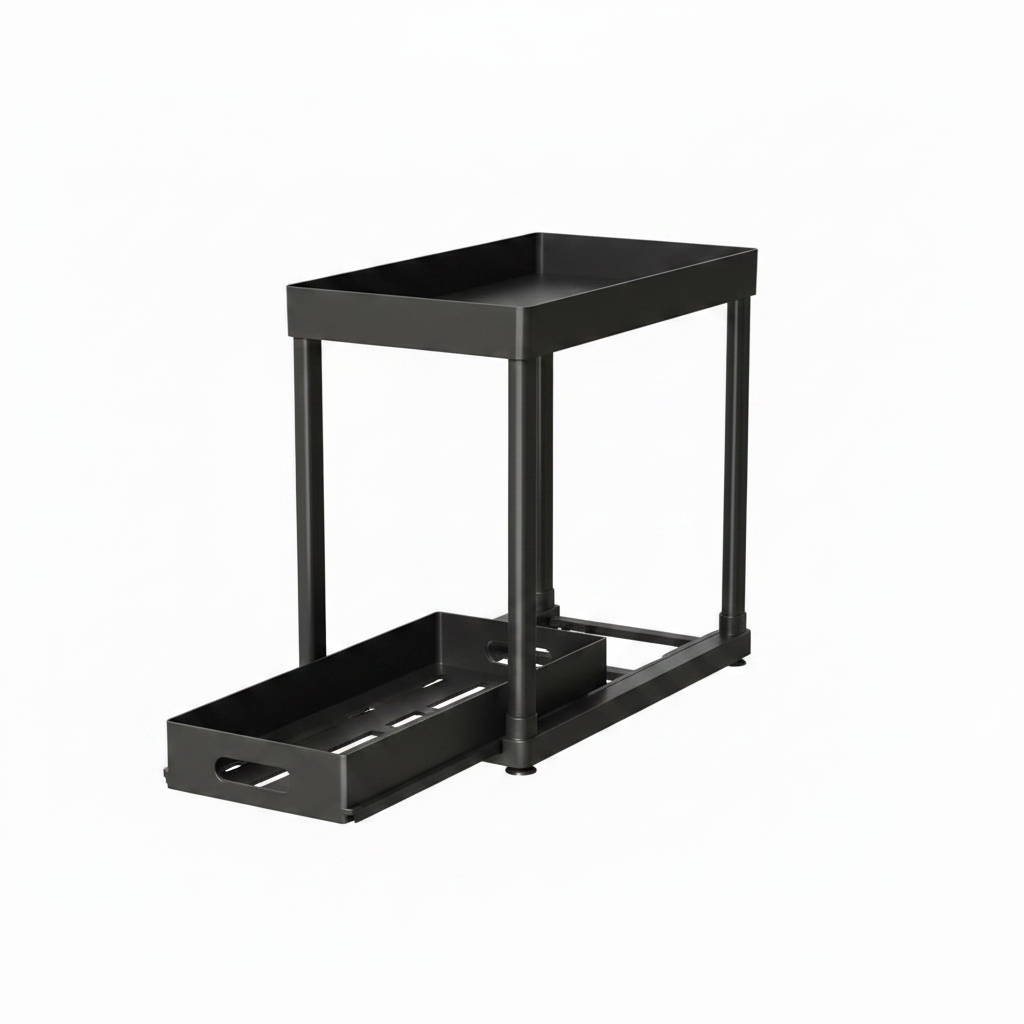 1 / 2-Piece Pull-Out Under Sink Storage Organizer – Sliding Two-Tier Cabinet Organizer for Kitchen & Bathroom | Black