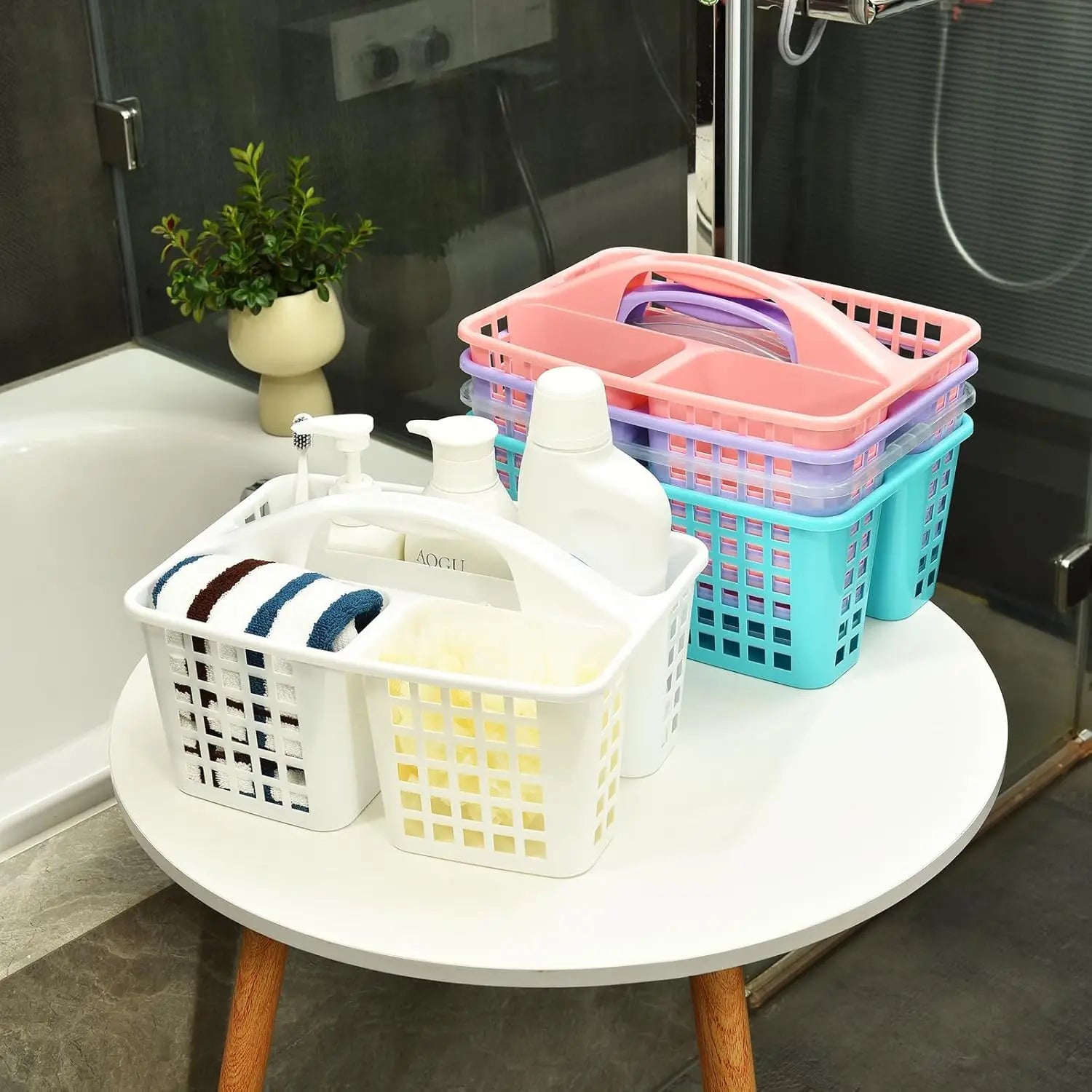 Divided Shower Caddy Basket with Handle – 3-Compartment Portable Storage Organizer for