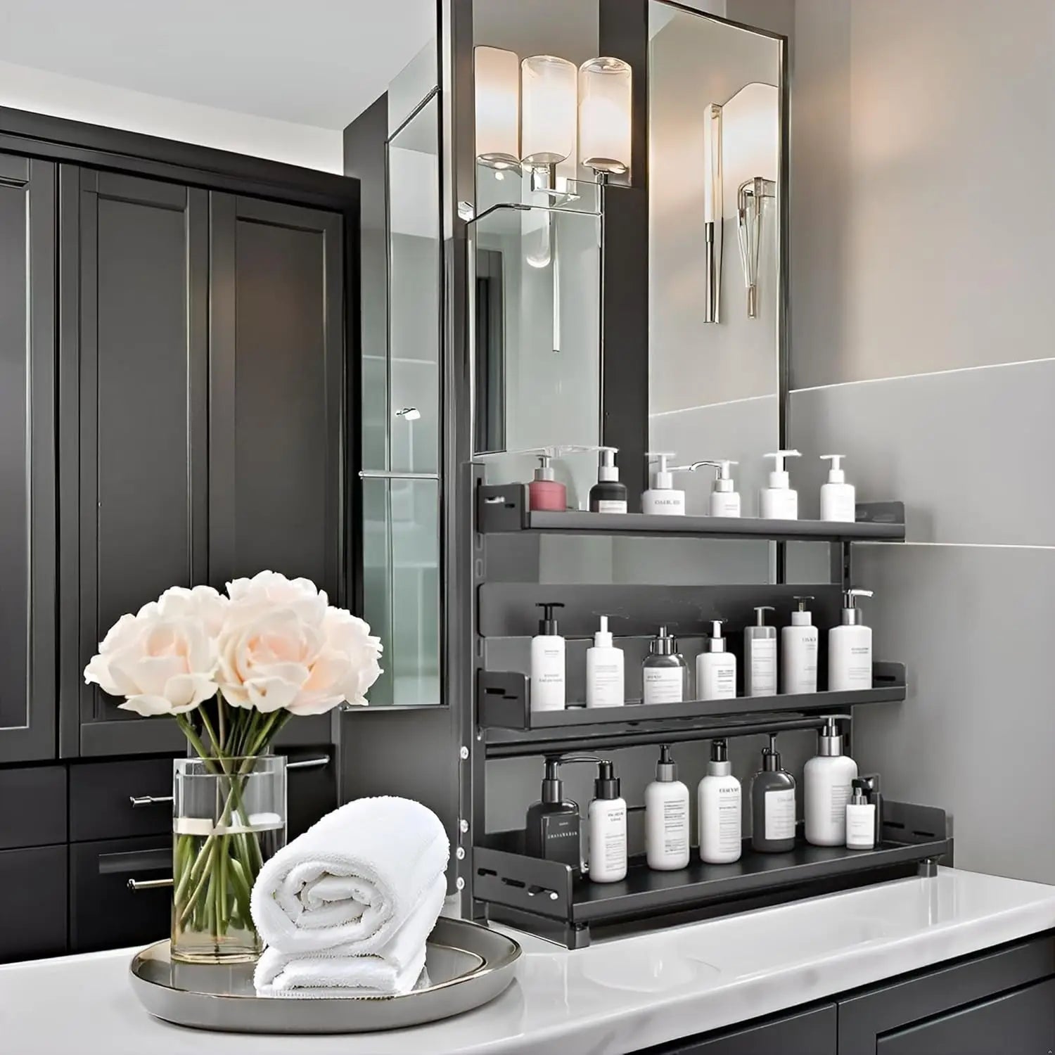 View of 3-Tier Adjustable Vertical Spice Rack Organizer – Rustproof Metal Kitchen