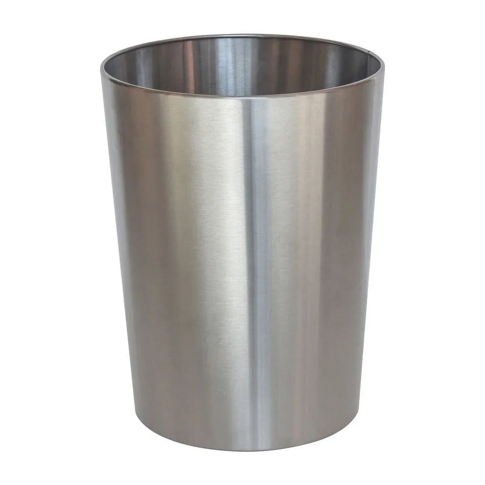 View of 2.2 Gallon Brushed Nickel Metal Wastebasket – Modern Open Top