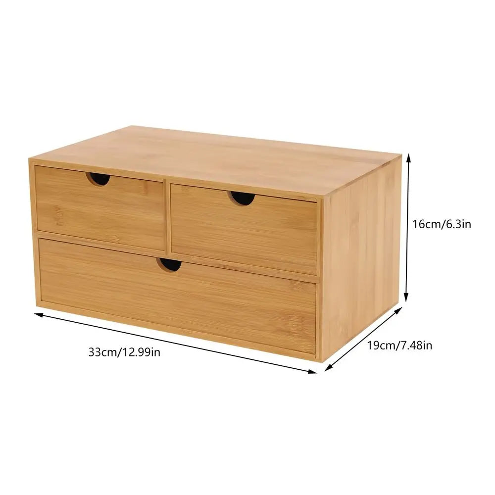 Bamboo Desk Organizer with 3 Drawers – Tabletop Storage Box for Office, Makeup & Home | No Assembly