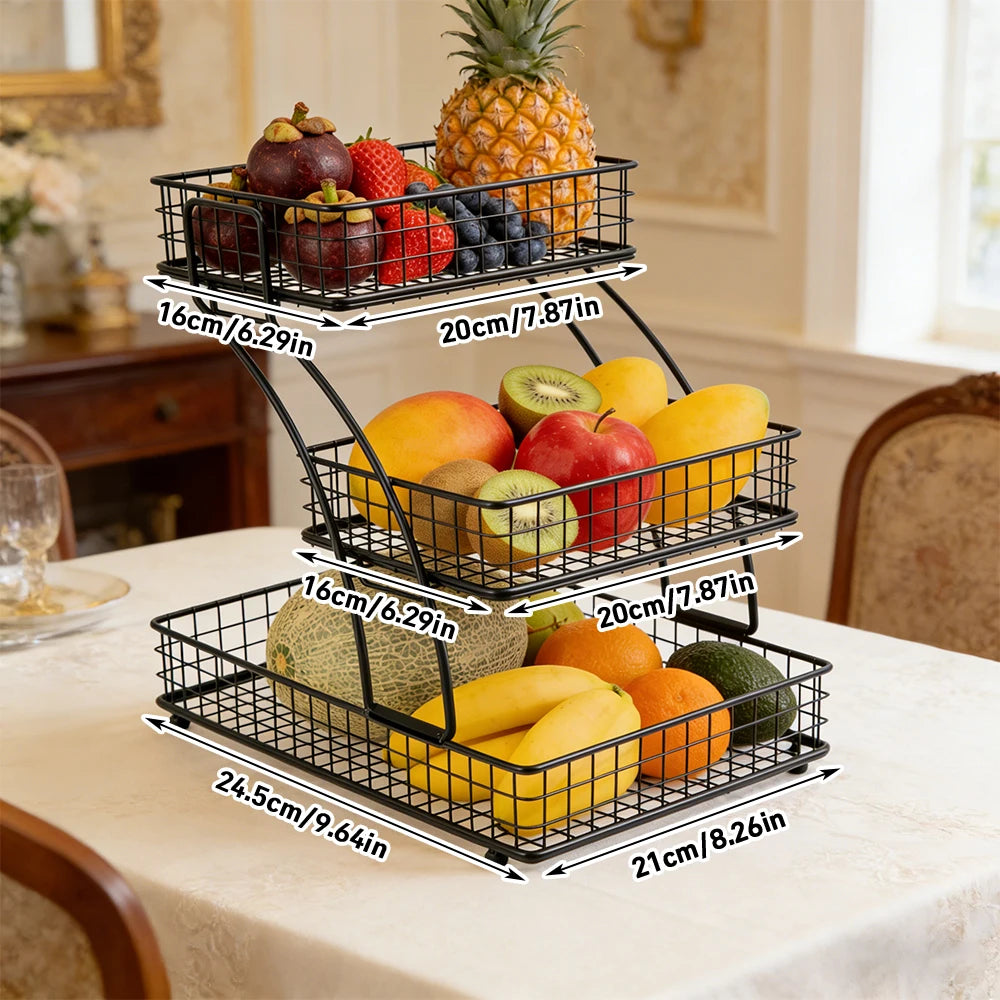 3-Tier Fruit Basket Stand – Kitchen Countertop Fruit & Vegetable Storage Organizer
