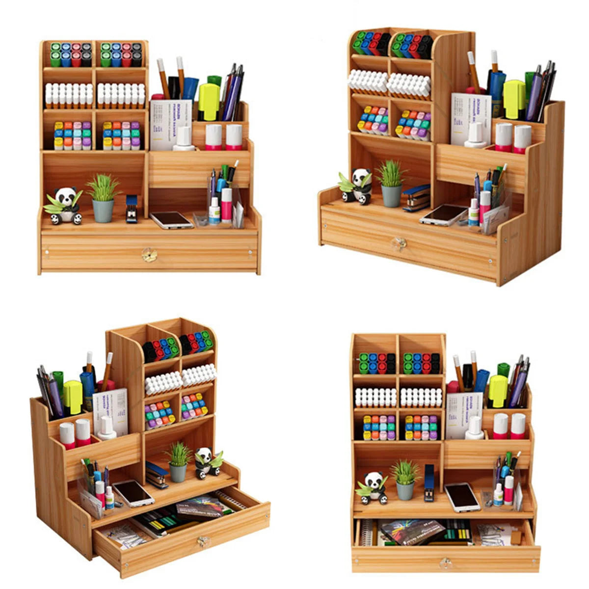 Simple Wooden Wooden Desk Organizer with Drawer – Pen Holder & Stationery