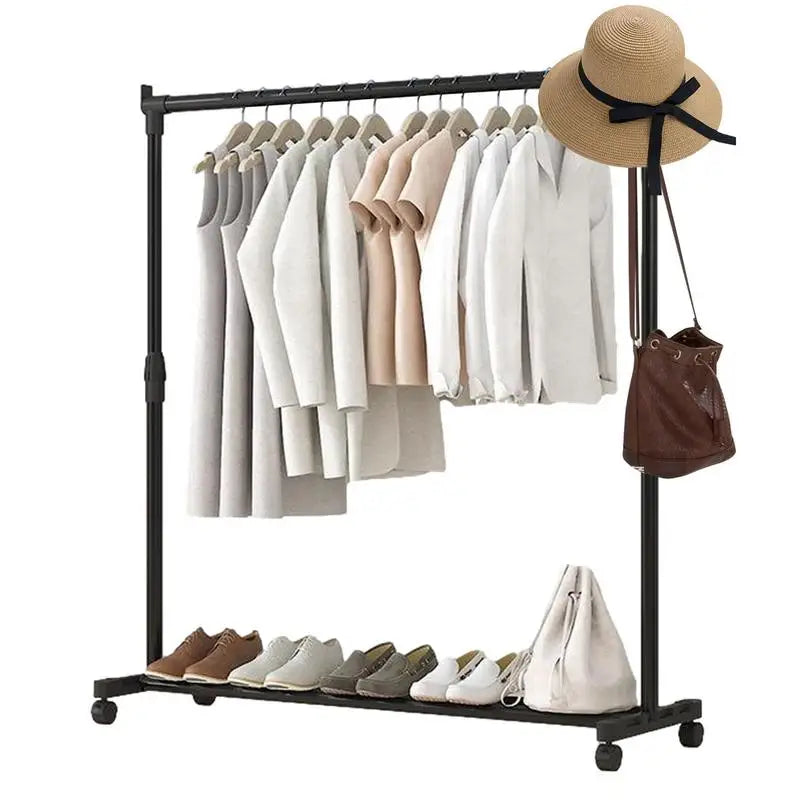 Standing Clothes Hanger Rack – Adjustable Rolling Garment Rack with Bottom Shelf