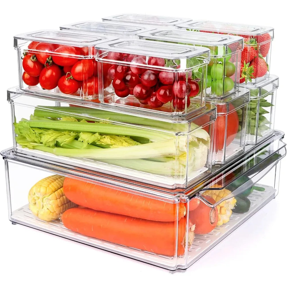 10-Pack Refrigerator Organizer Bins with Lids – Stackable Clear Fridge & Pantry