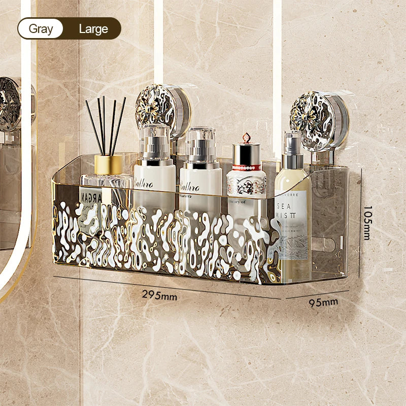 Adhesive Wall Mounted Bathroom Storage Basket – Suction Cup Shower Organizer Rack