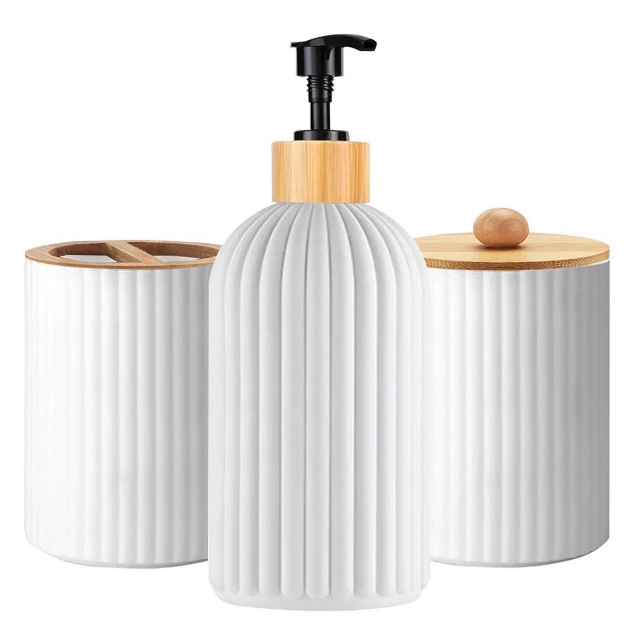 Bathroom Countertop Organizer Set – Soap Dispenser, Toothbrush Holder & Storage Containers
