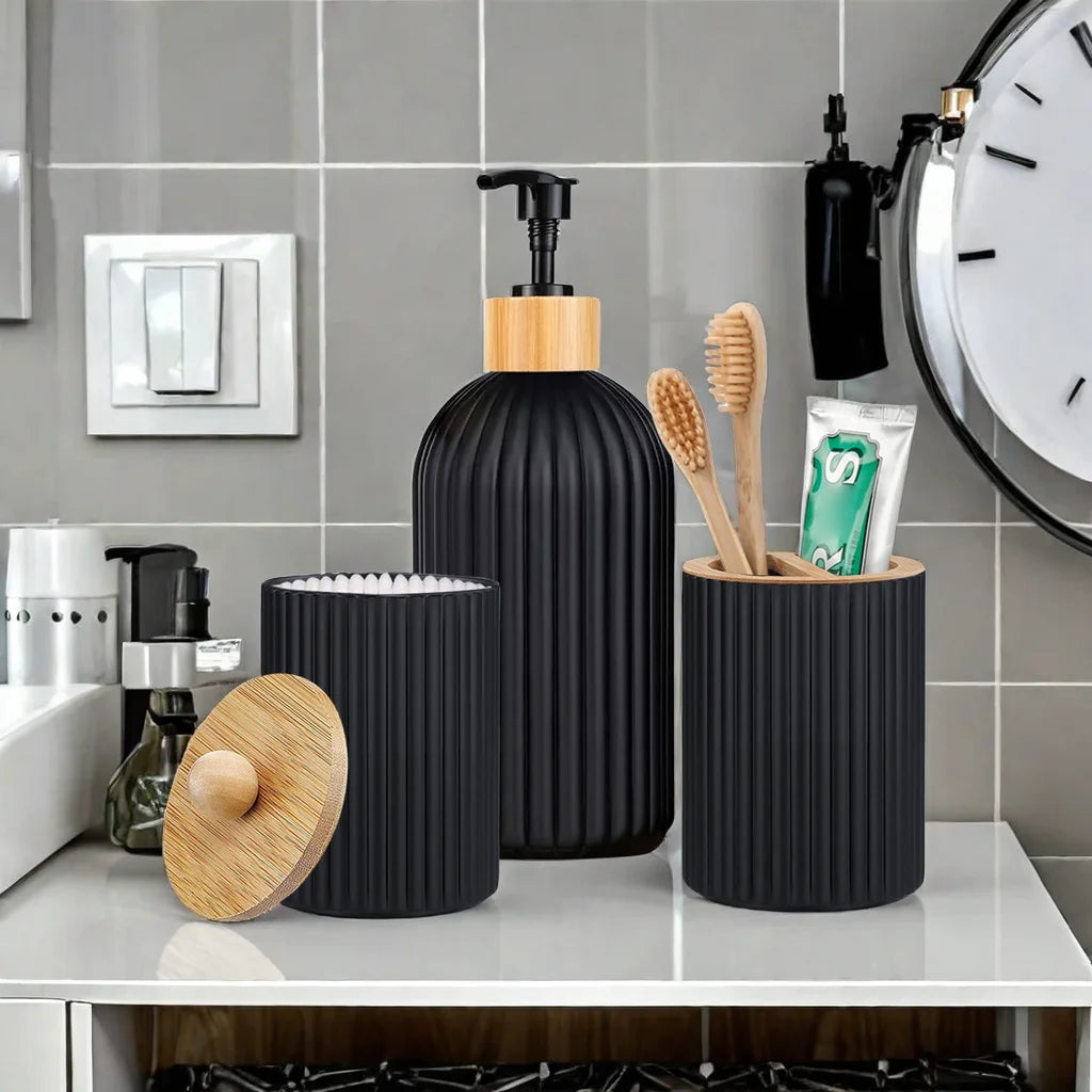 Bathroom Countertop Organizer Set – Soap Dispenser, Toothbrush Holder & Storage Containers