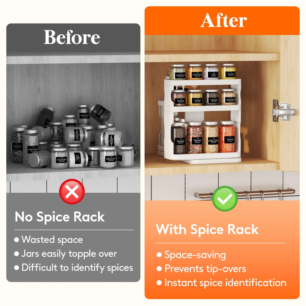 Pull-Out Rotating Spice Rack Organizer for Cabinet – Adjustable 3-Tier Kitchen Spice