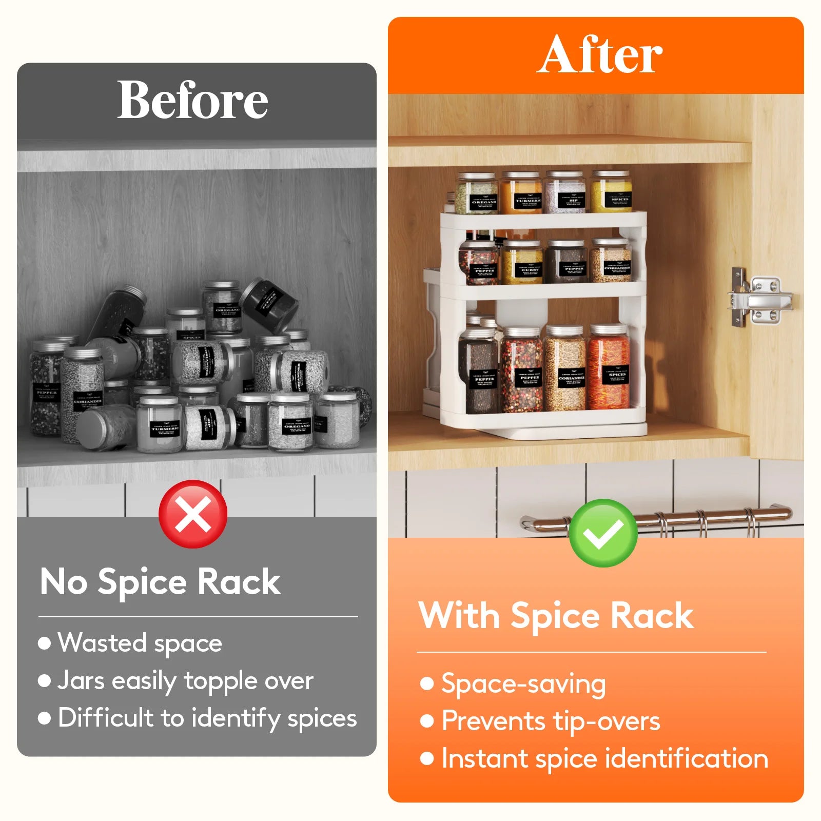 Pull-Out Rotating Spice Rack Organizer for Cabinet – Adjustable 3-Tier Kitchen Spice