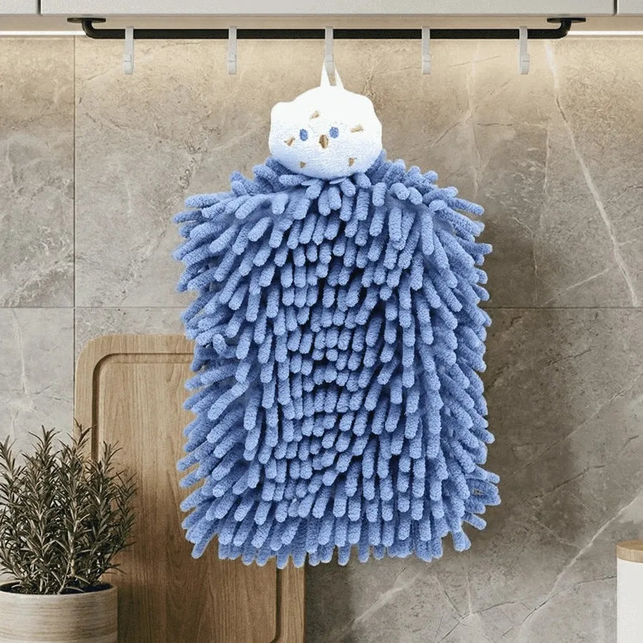 Cute Chenille Hanging Hand Towel – Super Absorbent Quick-Dry Bathroom & Kitchen