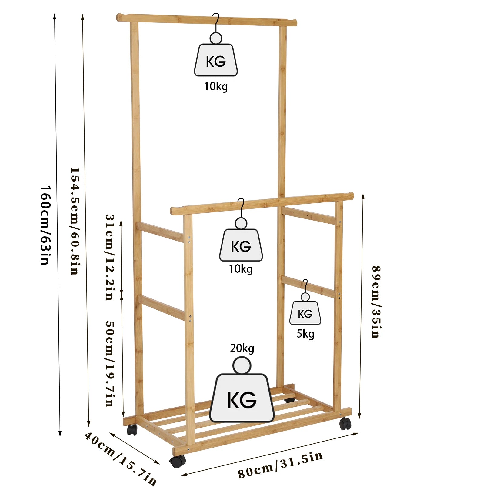 Rolling Clothes Hanging Rack with Wheels – Portable Garment Rack with Storage