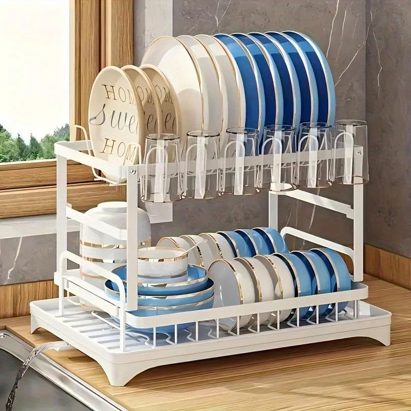 2-Tier Dish Drying Rack with Drainboard – Space-Saving Kitchen Dish Organizer product
