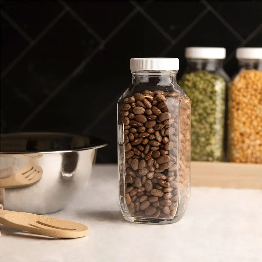 16oz Square Glass Bottles with Airtight Lids – Reusable Glass Beverage Containers