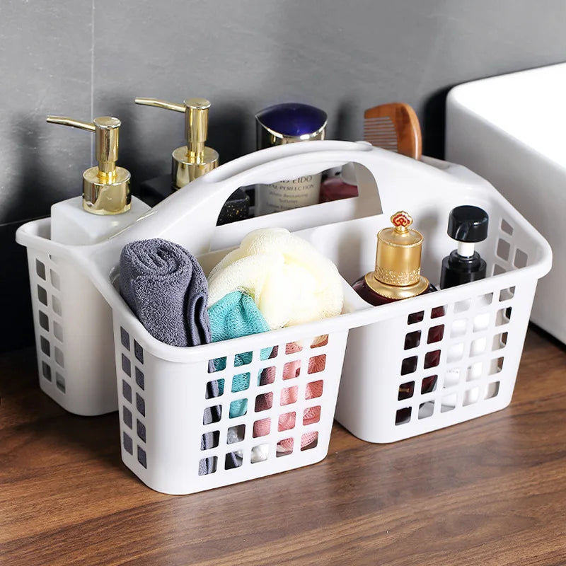 Divided Shower Caddy Basket with Handle – 3-Compartment Portable Storage Organizer for Bathroom, Kitchen & Dorm | 30×20×13cm | White