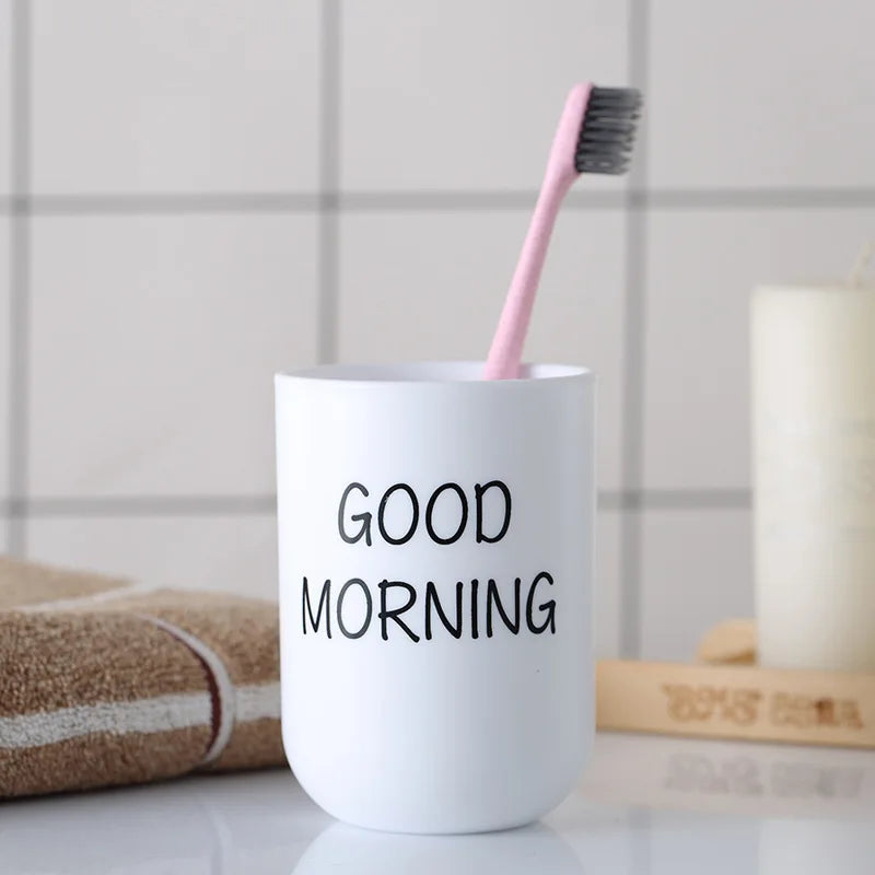 Good Morning Bathroom Cup – Toothbrush Holder & Mouthwash Cups