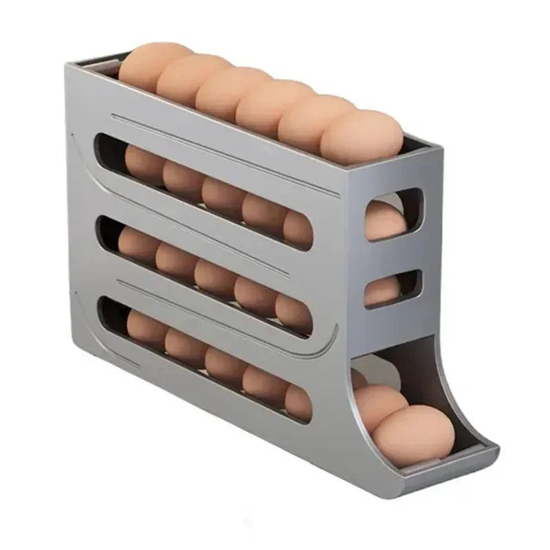 4-Layer Automatic Rolling Egg Storage Rack – Refrigerator Egg Organizer Holder