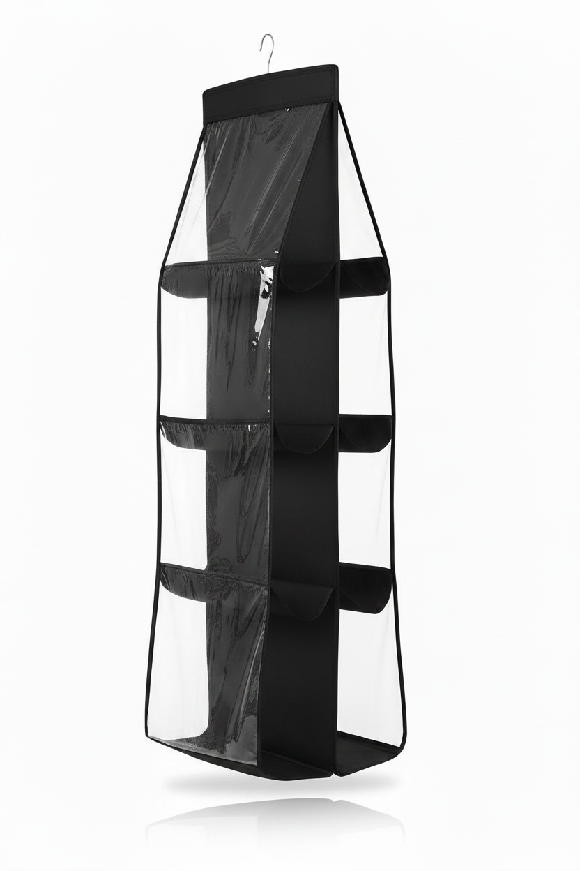 8-Pocket Handbag Hanging Organizer for Closet – Double-Sided 8-Pocket Purse Storage Hanger | Black