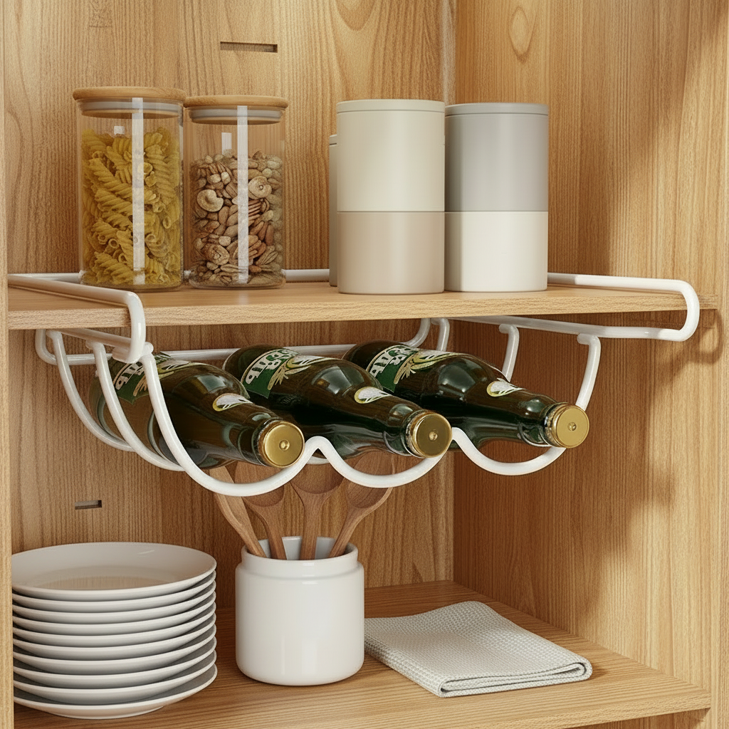 Under-Shelf Refrigerator/Cabinet Bottle Organizer – Fridge Wine & Beer Bottle Storage Rack