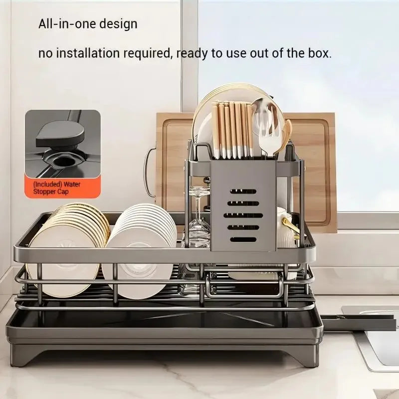 Stainless Steel Dish Drying Rack with Drainboard – Kitchen Counter Dish Organizer