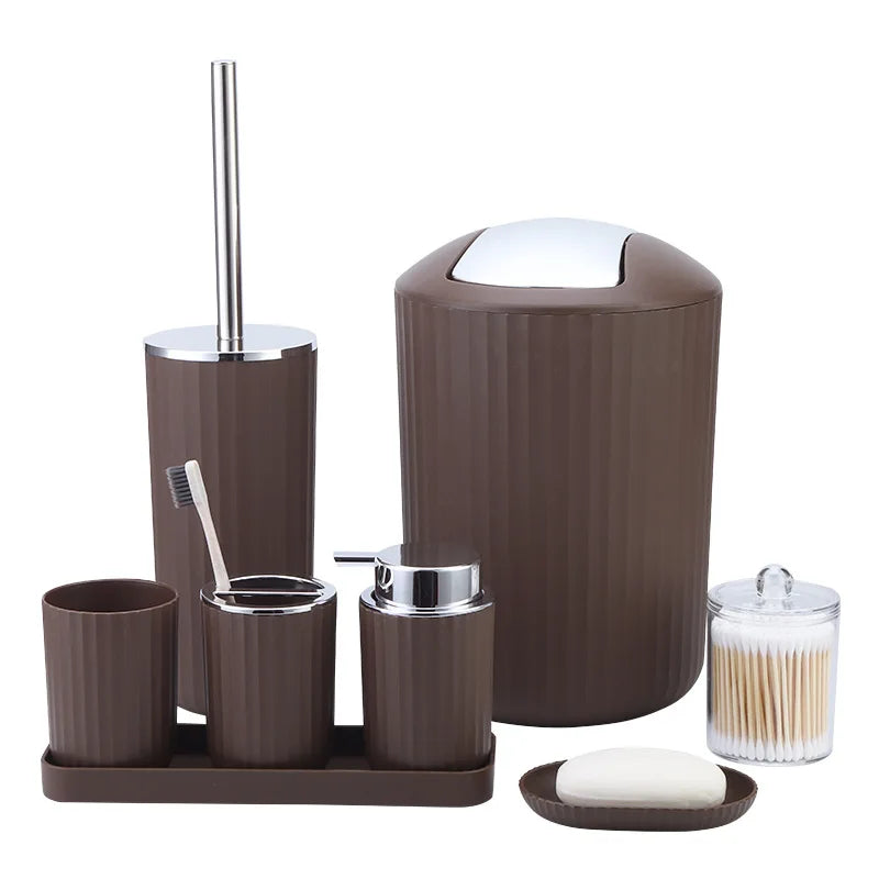 Plastic Bathroom Items Set – 8 Piece Bathroom Accessory Set with Toothbrush